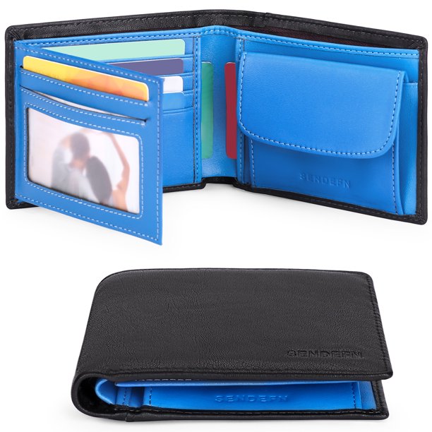 Sendefn Trifold Wallets for MenRFIDBlocking Genuine Leather Wallet