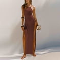 thumbnail image 2 of FRSASU Women's Summer Dress Beach Long High Slit Sleeveless Vacation Holiday Beachwear Maxi Dress Khaki, 2 of 5
