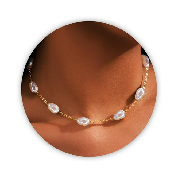 Pearl Collars Necklaces for Women, Daisy Pearl Choker as Y Shaped Pearls Jewelry Gold Heart Necklace for Anniversary Birthday Gifts White Baroque Necklace as Wedding Jewelry