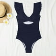 thumbnail image 4 of Women's Ruffled One Piece Swimsuits V Neck Tummy Control Cutout High Waisted Hawaii Floral Print Bathing Suit Navy,S, 4 of 5