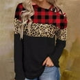 thumbnail image 1 of Mikilon Women Long Sleeves Shoulder Off-the-shoulder Cross Strap Plaid Color Block Tops Leopard Print Blouse Tunic Tops, 1 of 7