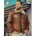 thumbnail image 4 of FLAVOR Men's Real Leather Bomber Jacket with Removable Collar Aviator (S, Brown), 4 of 6