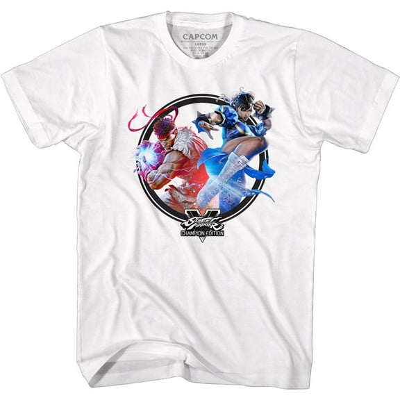 Street Fighter Champion Circle White Adult T-Shirt