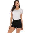 thumbnail image 4 of Junior's High Waisted Frayed Stretch Denim Shorts Jean Plus Size Soft Touch Fray Hem Denim Short M-3XL Black, 4 of 7