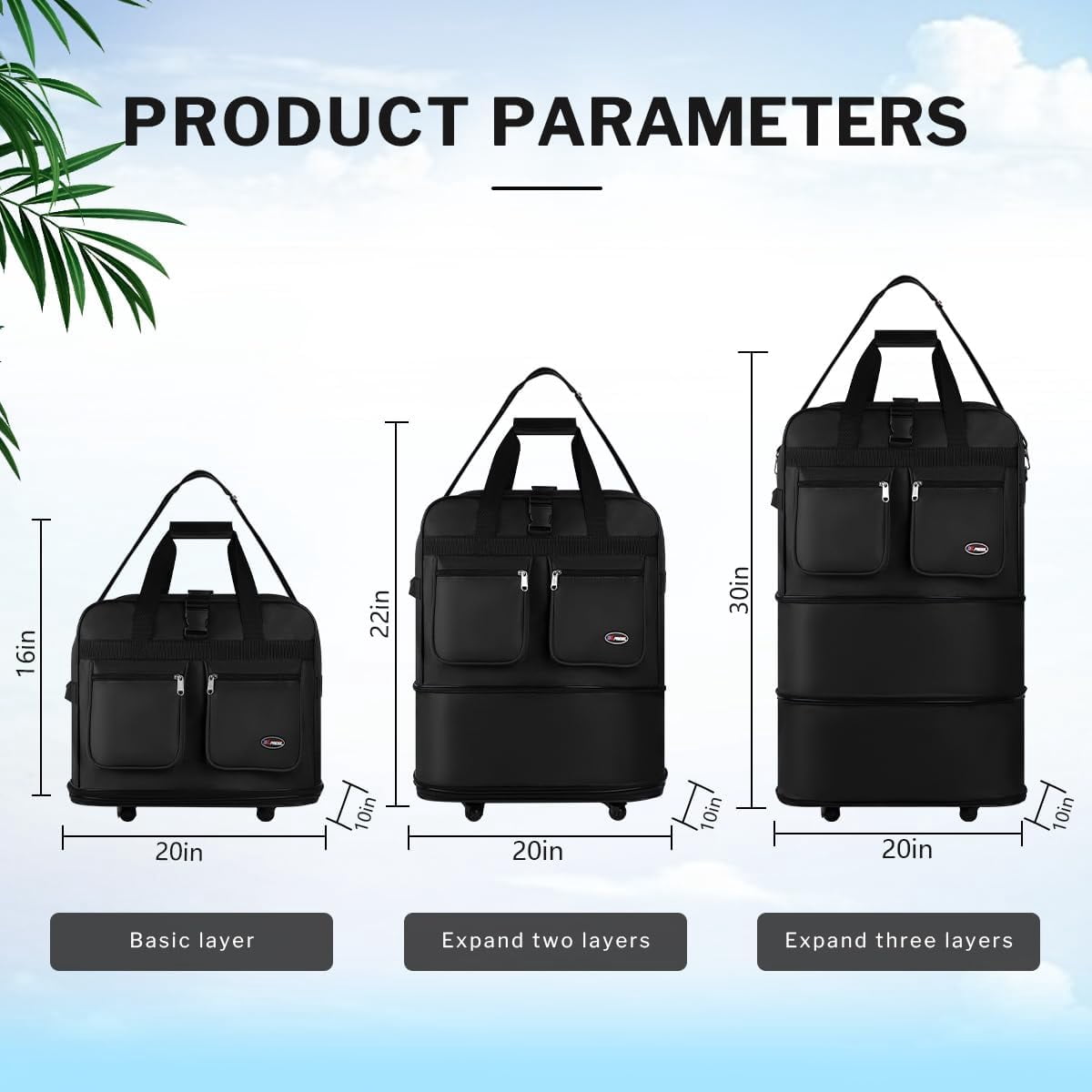 30" 36" 40" Rolling Wheeled Duffel Bag Spinner Luggage Expandable (Black, 36")