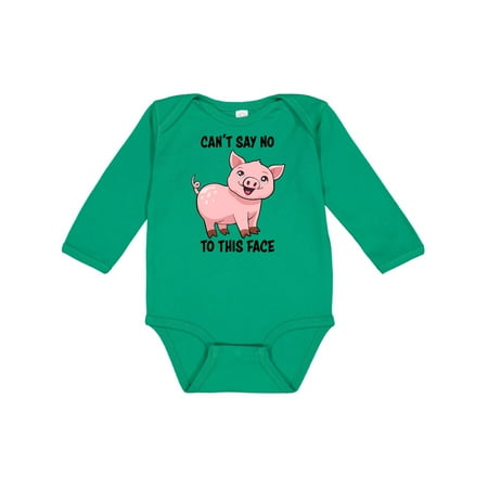 

Inktastic Cant Say No to this Face- cute pig Gift Baby Boy or Baby Girl Long Sleeve Bodysuit