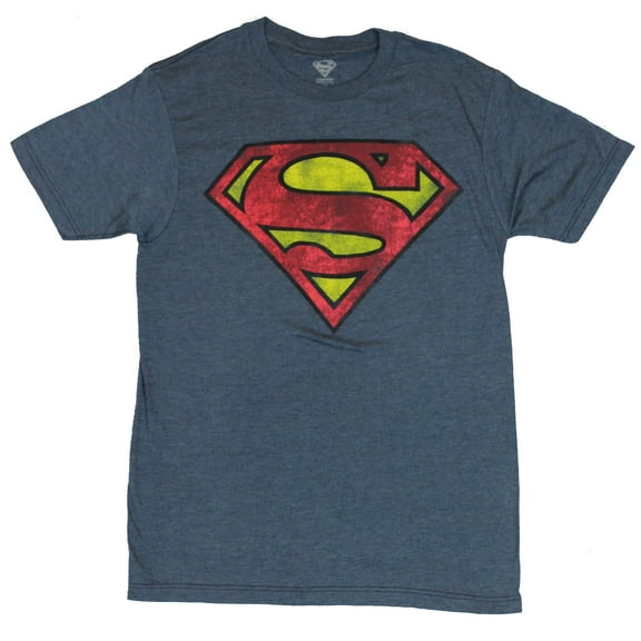 Superman (DC Comics) Mens T-Shirt - Distressed Red & Yellow Classic Logo (Small)