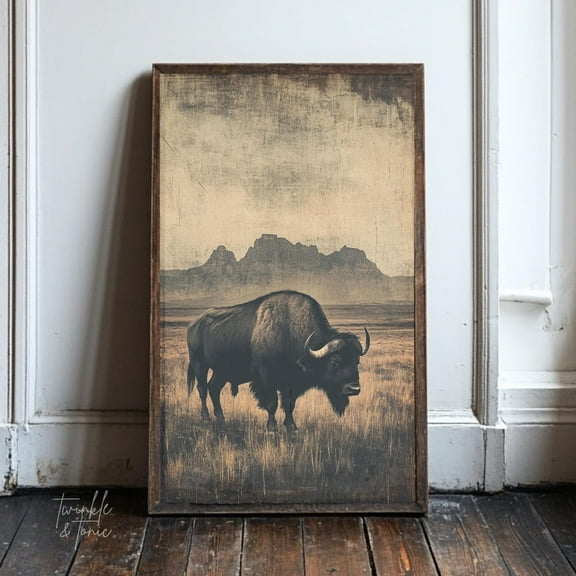 Vintage Buffalo Art Print Rustic Western Wall Dã©Cor Dark Academia Bison Animal Poster UNFRAMED Poster, Wall Art for Decor, Present, 8x12