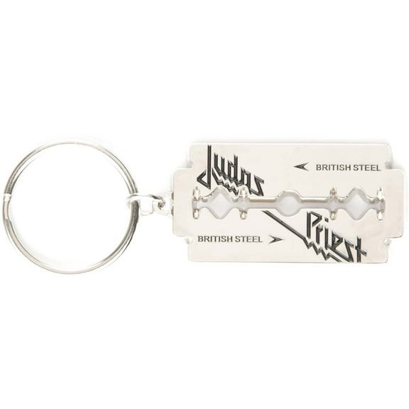 Judas Priest British Steel Razor Blade Metal Key Chain Silver