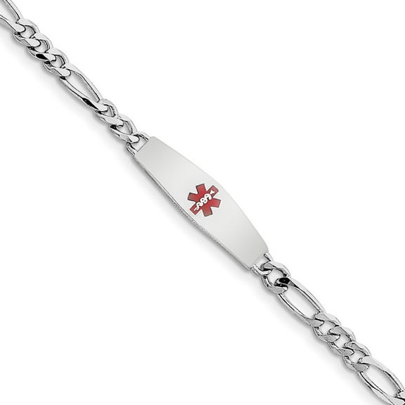 Sterling Silver Medical ID Figaro Link Bracelet - 5.7 Grams - 7 Inch - Lobster Claw