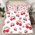 thumbnail image 2 of Homewish Watercolor Cherry Queen Sheet Sets 4-Piece for Girls, Kawaii Bowtie Flat Sheet, Tropical Fruit Leaves Queen Fitted Sheet, Red White Home Decor, 2 of 7
