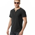 thumbnail image 3 of SWSMCLT Men's Cotton Henley Shirt Soft Short Sleeve Linen Henley Cool Tee Tshirt Basic V Notch Neck Fashion Summer Slim Fit Comfy Black X-Large, 3 of 4