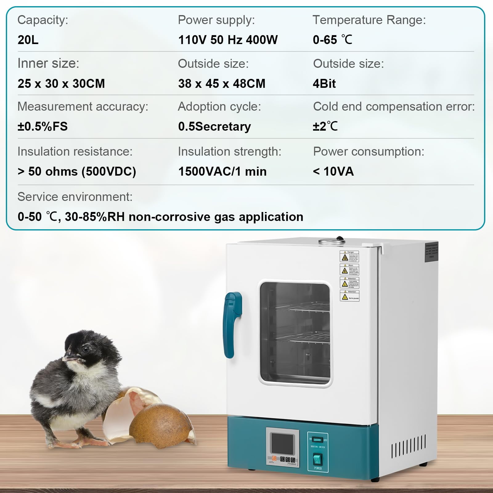 Lab Incubator 6/20L, RT 0-65℃ Egg Incubator PID Temperature Control Scientific Digital Incubator, 12V/110V Microbiological Laboratory Incubator for Culture Seed, Small Reptiles