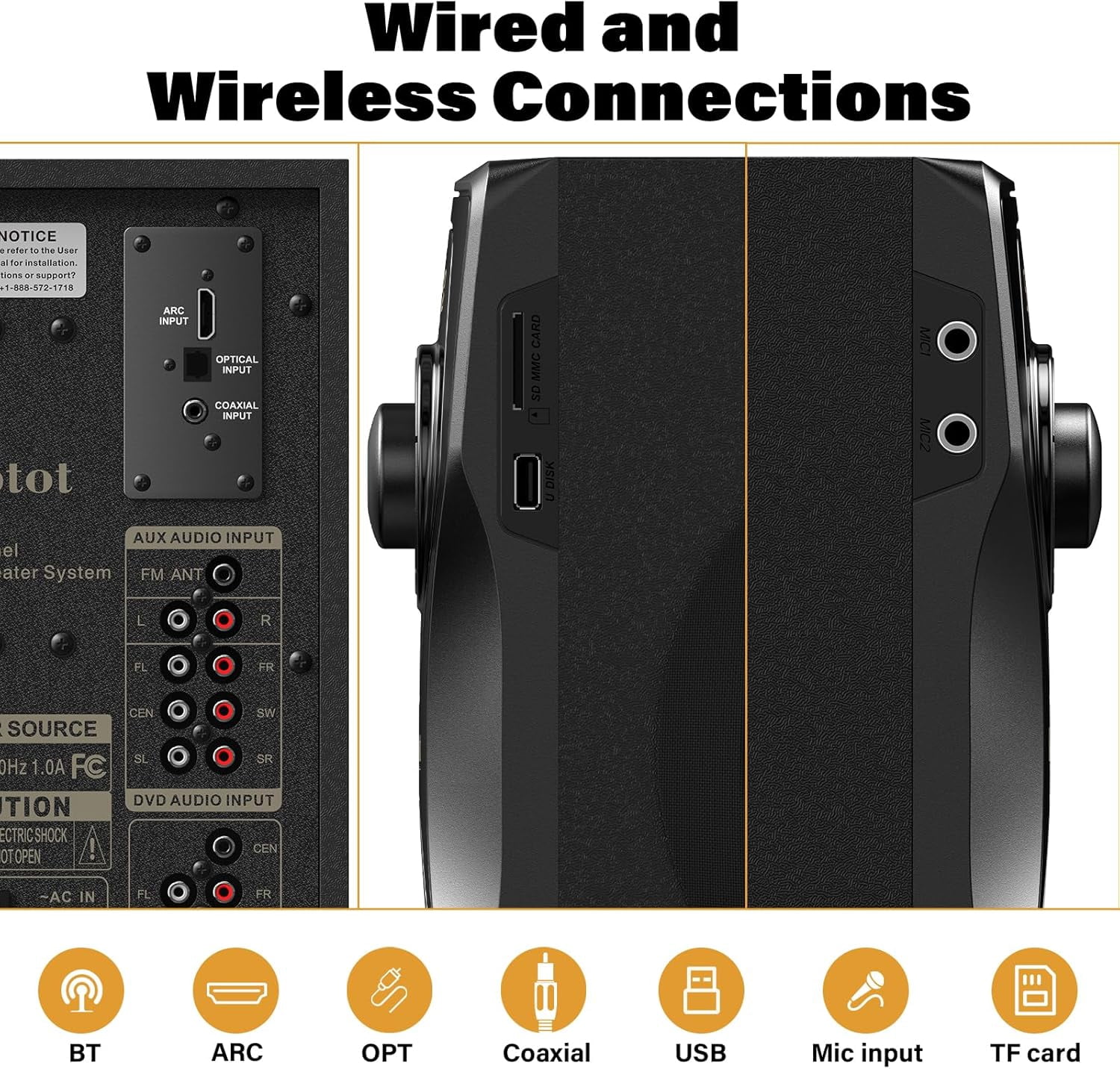 Bobtot 700 Watts Surround Sound Speakers Home Theater Systems 5.1/2.1Wired Stereo Speaker System 5.25" Subwoofer Strong Bass with Bluetooth ARC Optical Input