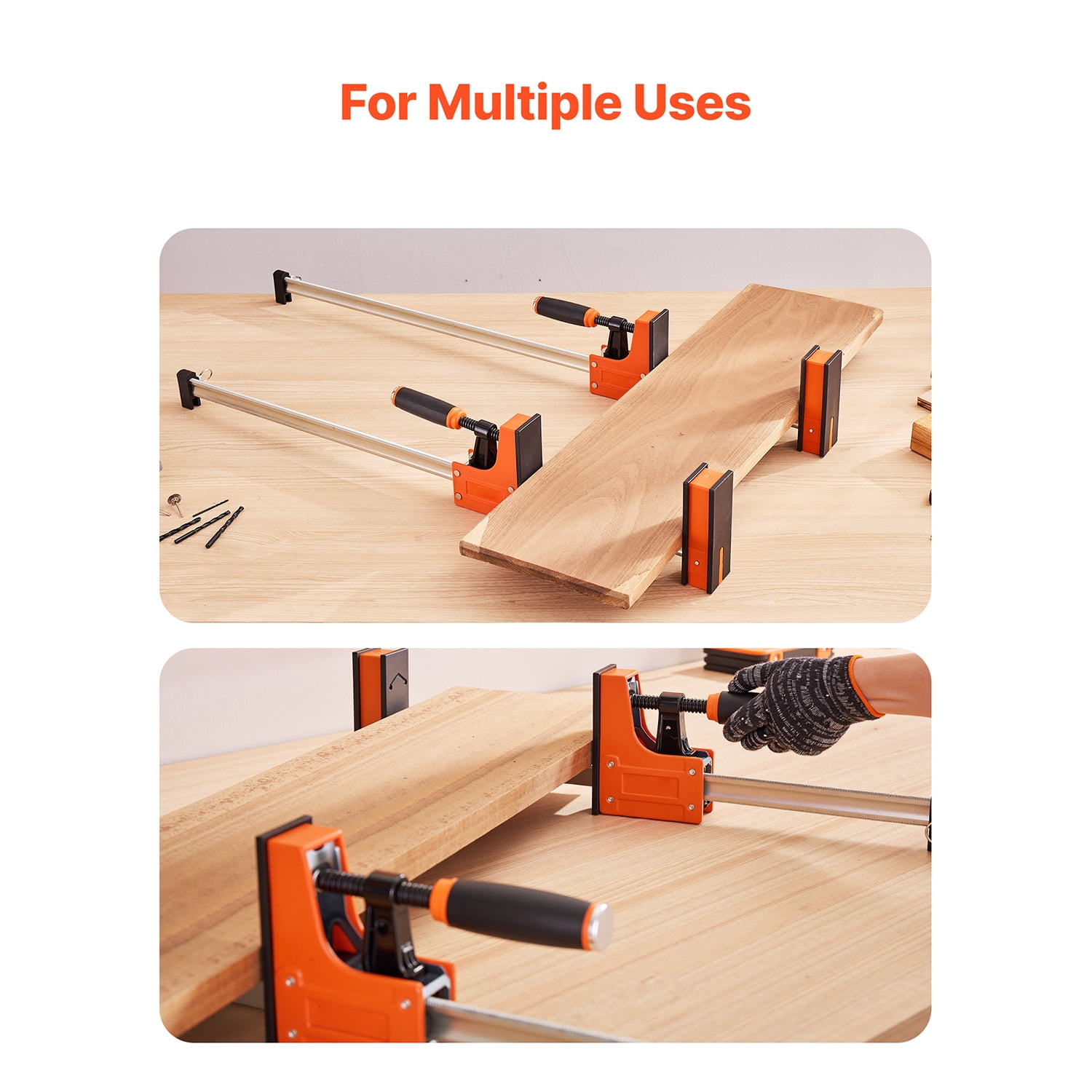 KFFKFF 30-Inch Parallel Bar Clamps, 2-Pack, F-Clamp Set with 1500 lbs Load Capacity, Durable Plastic and Carbon Steel Construction, Ideal for Woodworking and Metal Projects, Orange