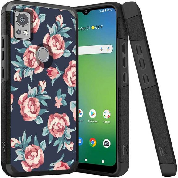 ANJ  Shockproof Dual Layer Slim Hard Case   Tempered Glass Cover Compatible with Icon 5, AT&T Motivate 4 - Passionate Roses