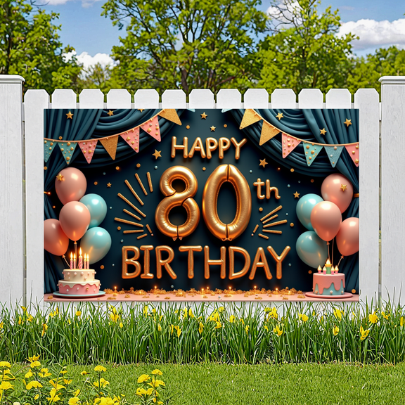 Decorative Design Happy 80th Birthday Celebration Banner for Senior Party Event Photography