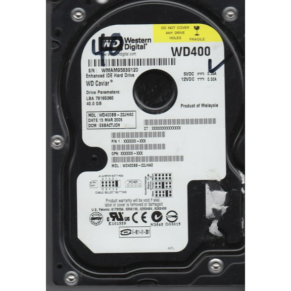 WD400BB-22JHA0, DCM ESBACTJCH, Western Digital 40GB IDE 3.5 Hard Drive