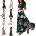 thumbnail image 6 of hirigin Flower Print V-Neck Short/ Half Sleeve Bohemian Dress One-Piece, 6 of 7