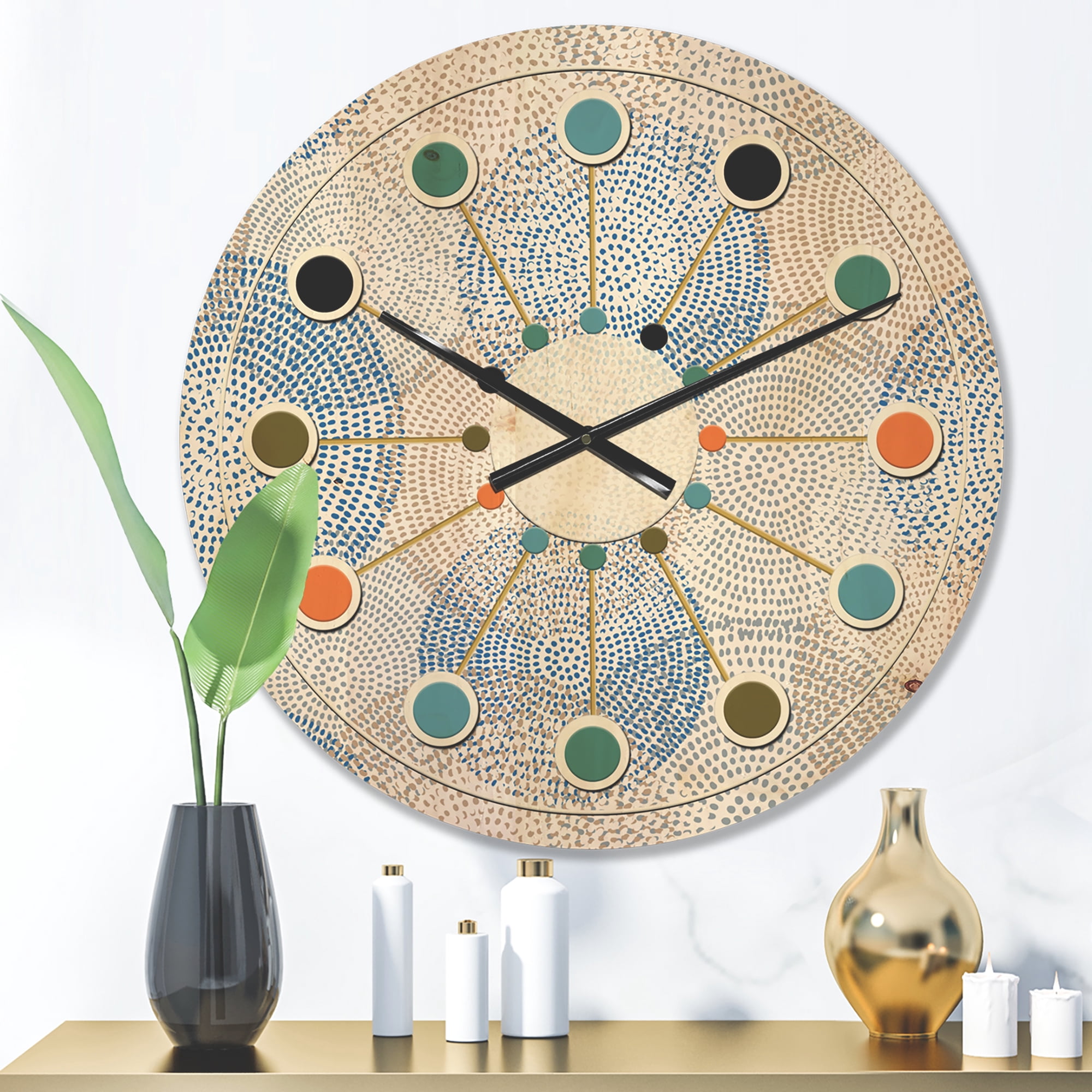 Designart 'Abstract Retro Design Pattern I' Mid-Century Modern Wood Wall Clock