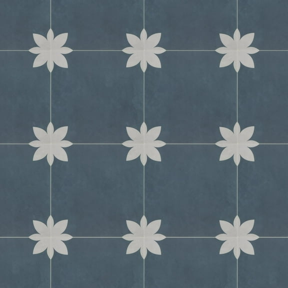 Peel and Stick Floor and Wall Tile for Bathroom Kitchen SPC Vinyl Self Adhesive Flooring 9x9In Blue Flower Encaustic Patterned Groutless Backsplash, 16 Tiles, 9.12 Sq Ft.