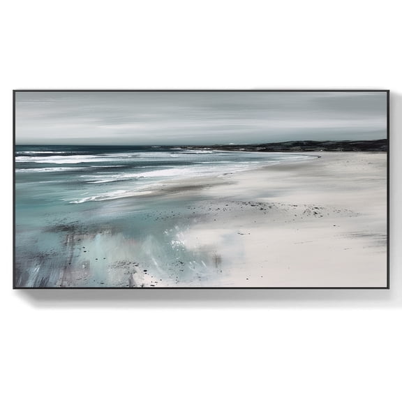 Ocean Minimalist Painting Abstract Coastal Painting On Canvas Sea Landscape Painting Large Blue Grey Sea Landsvape Painting,Unstretched,Frameless,(41*61cm)16*32Inches