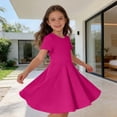 thumbnail image 2 of Fgnfyis Toddler Dress Short Sleeve Rib Knit Solid Color Casual Party Girls Toddler Kids Girls Summer Dresses Hot Pink 8-9 Years, 2 of 6