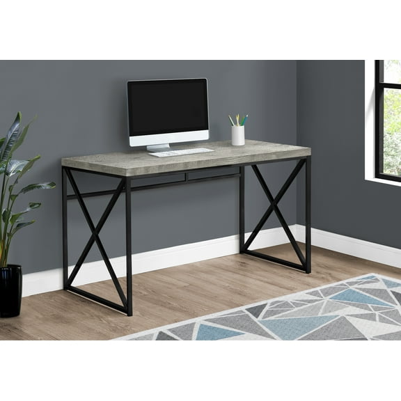 Monarch Specialties Computer Desk, Home Office, Laptop, Work, Grey Laminate, Black Metal