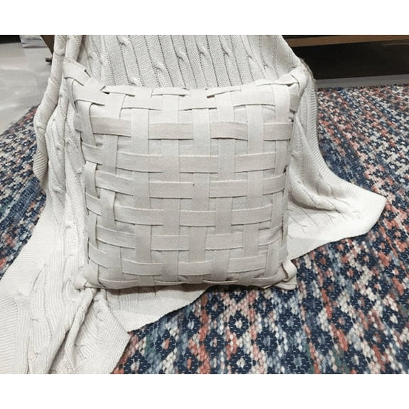 Eurotex Bedding Throw Pillow Covers for Couch Sofa Bed, 100% Cotton Decoratived Weave Design Pillows Cushion Covers, 18 x 18 inches, Set of 2, White