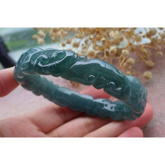 Icy Green Natural A JADE Jadeite Money Coin Ruyi Bangle Bracelet 59 mm 679479 TN