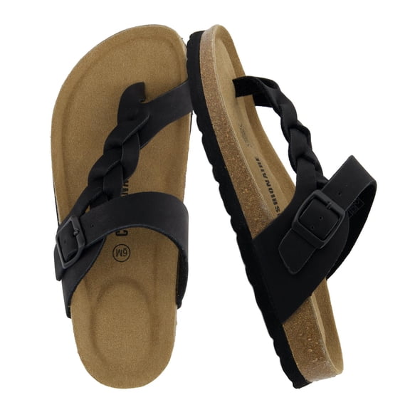 Cushionaire Libby Braided Cork Footbed Summer Sandals for Women with Adjustable Buckle and Arch Support
