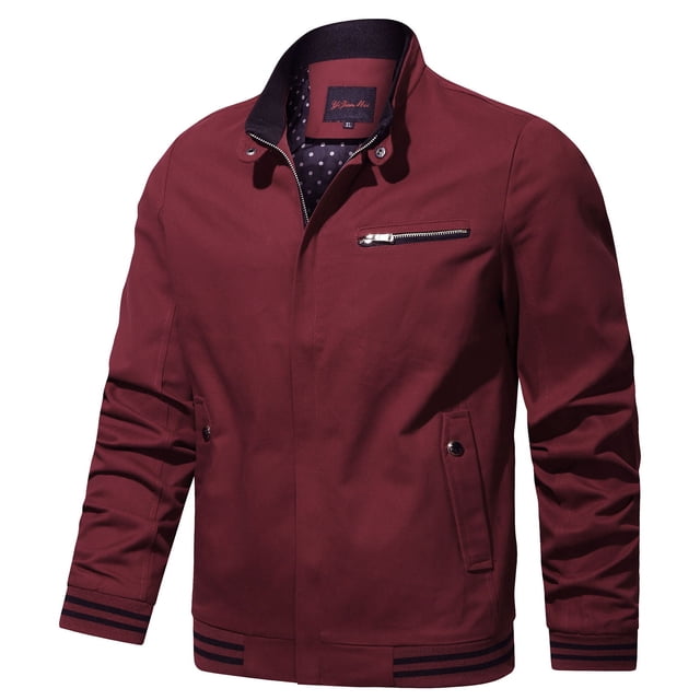 Rbaofujie Offres Liquidation Hauts pour Hommes Automne et Hiver Veste Coupe-Vent Décontractée Couleur Unie avec Fermeture Éclair Rouge