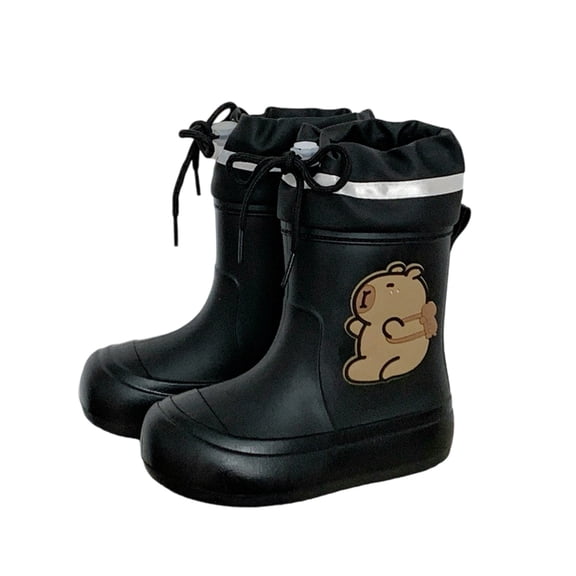 ibiyuan Rain Shoes Kids Waterproof Lightweight Cartoon Rubber Rain Shoes with Adjustable Drawstring Non- Sole Shoes Outdoor Fishing Shoes Easy-On,6-7Years