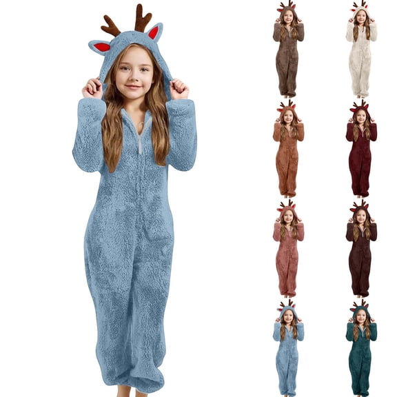 Shadoumai Toddler Kids Animal Onesie Christmas Hooded Zip One Piece Jumpsuit Christmas Reindeer Onesie For Kids Girls Jumpsuits Deer Animal One Piece Hooded Onesie Holiday Jumpsuit