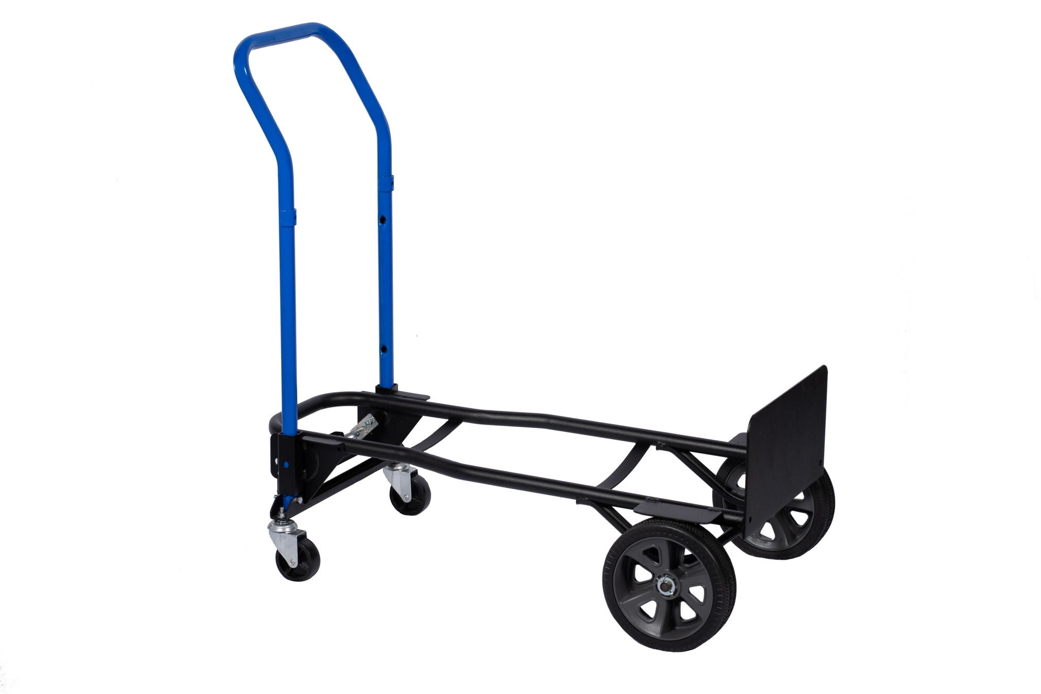Harper Trucks JDCJ0423 600/700 lb. Capacity 4-in-1 Convertible&nbsp;Hand Truck with 8" Flat Free Wheels, Blue&nbsp;Handle/Black&nbsp;Frame