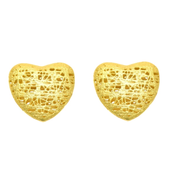 14K Yellow Gold Textured Shiny Plain Tube Heart Shape Stud 12mm by IcedTime