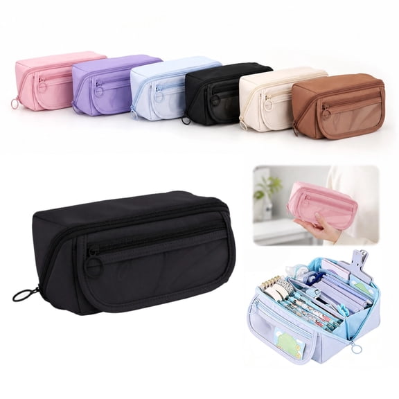 Large Capacity Pencil Case, Pencil Pouch Bag with Zipper Portable Handle, Pen Case Bag Stationery Organizer for Office College School Adults Teen Girls Boys Men Women (Black)