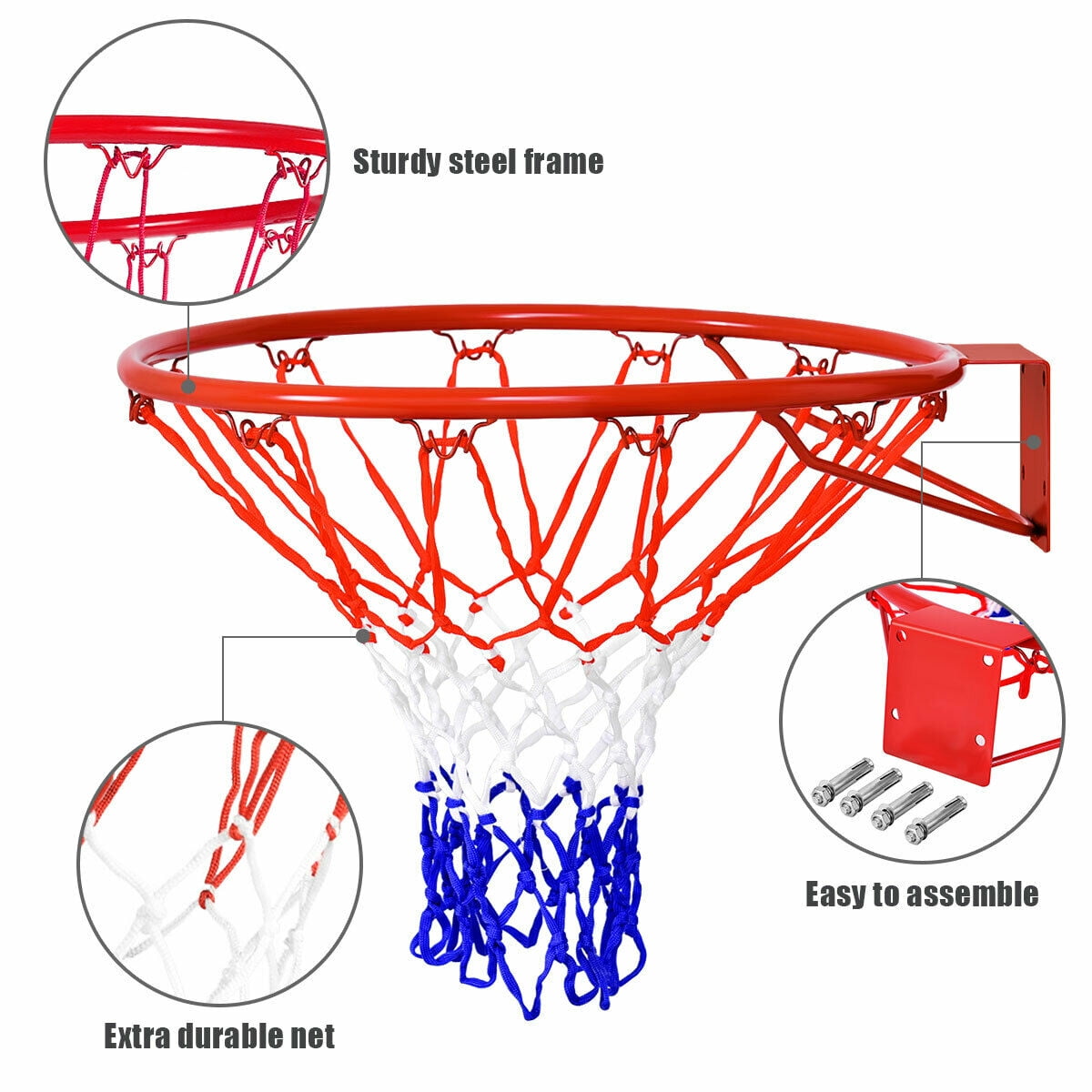 Gymax 18'' Basketball Ring Hoop Net Outdoor Hanging Basket