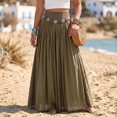 thumbnail image 2 of Womens Boho Linen Maxi Skirt Elastic High Waist Pleated A-Line Flowy Breathable Long Skirt for Summer Beach, Resort, Vacation and Party, 2 of 6