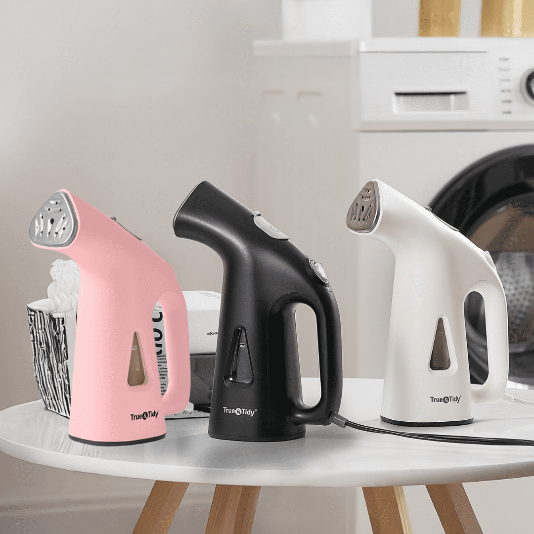 True & Tidy Portable Vertical Fabric Steamer for Home and Travel, Pink