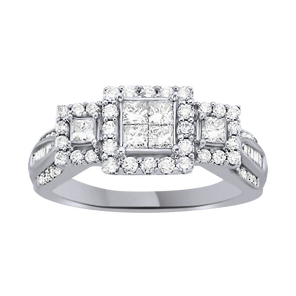 AFFY White Natural Diamond Three-Stone Ring In 10k White Gold (1 Cttw)