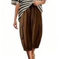 thumbnail image 4 of vdgthytj Cargo Capris for Women Elastic High Waist Drawstring Baggy Ankle Cuffs Streetwear Summer Casual Capris with Pockets, 4 of 5