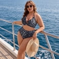 thumbnail image 2 of Agnes Orinda Women's Plus Size Two Piece Bikini Sets Halter Back Self Tie Curvy Cutout String Beach Pool Bathing Suit Swimsuit 1X Grey Leopard, 2 of 6