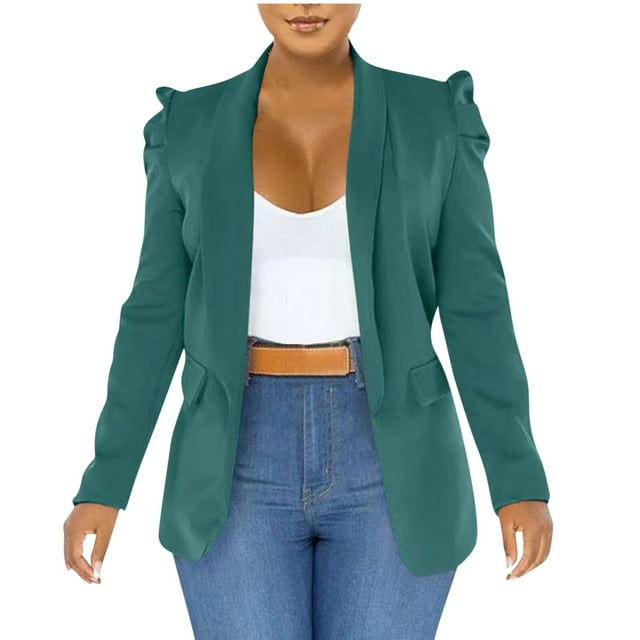 Yuyuzo Womens Blazer Casual Fall Long Sleeve Lapel Neck Open Front Solid Color Jackets with Pockets