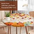 thumbnail image 4 of Orange Pumpkin Fall Round Tablecloth, Fitted Table Cover with Elastic for 45"-54" Round Tables, Thanksgiving Maple Leaf Farmhouse Table Cloth Outdoor Indoor Dinning Party Waterproof Tablecloths, 4 of 7