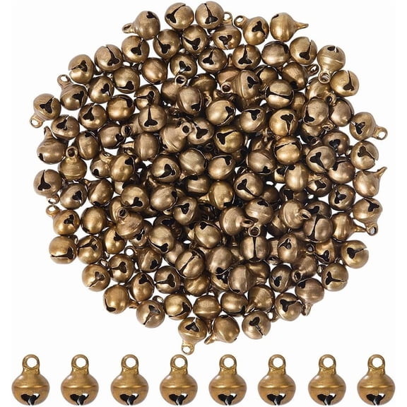 1 Box 200Pcs Jingle Bell Charm Bells Charms Bulk Small Brass Metal Dangle Vintage Wind Chimes Bronze Tibetan Pendants for Jewelry Making Diy Bracelets Anklets Crafts Supplies Handmade Women