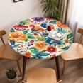 thumbnail image 5 of Flower Elastic Fitted Round Table Cover Vintage Art Waterproof Outdoor Tablecloth for Holiday Party, Picnic, Patio & Dining Fits Tables Up to 36"-44", 5 of 8