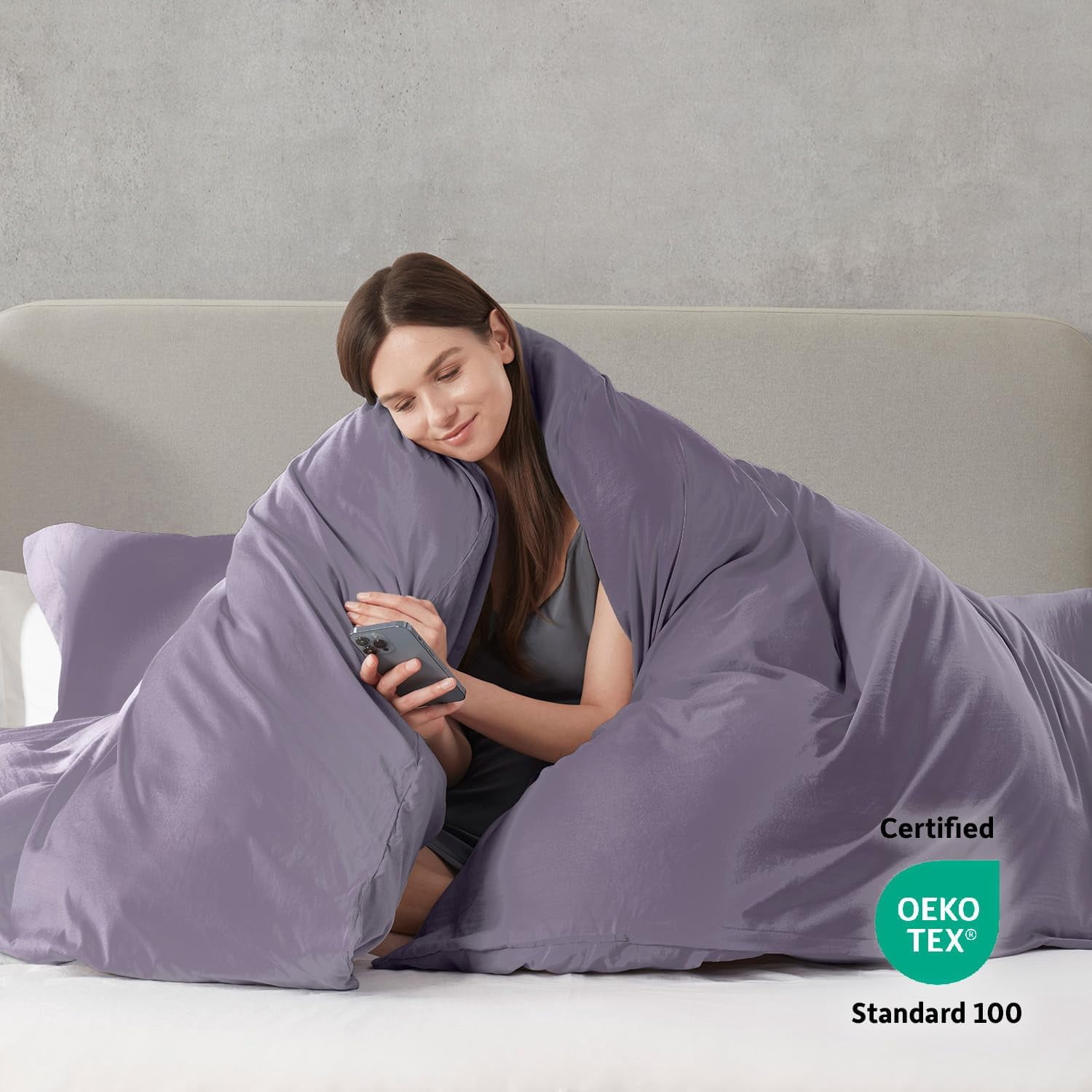 LammaLoe Duvet Cover California King Size, Soft Prewashed 3-Piece Duvet Cover Bedding Set with Pillow Shams, Grayish Purple