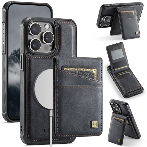 Decase Premium Magnetic Flip Detachable Wallet Case for iPhone 13 Pro,Shock-Absorbent PU Leather TPU Back Cover with Credit Card Slots, Anti-Scratch,Fit Mag-Safe Car Mount,Black