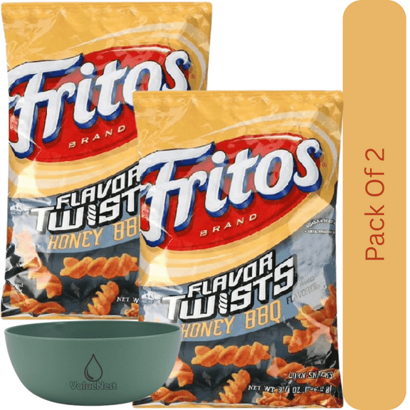 Fritos Flavor Twists Honey BBQ Corn Snacks, Crunchy Spiral Chips, 9.25 oz Bag With Olive Green Bowl By ValueNest